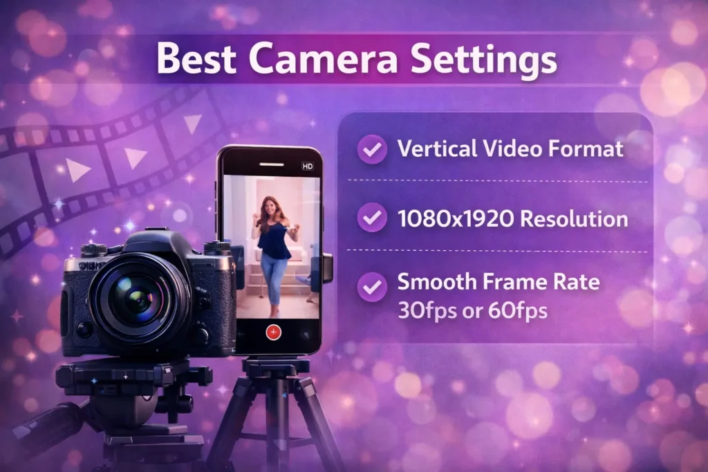 Camera setup for Instagram Reels with vertical video and HD resolution.