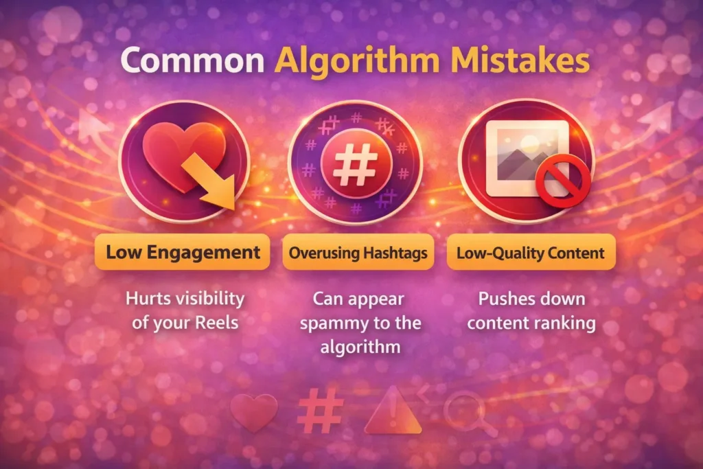Common mistakes on Instagram Reels include low engagement, overuse of hashtags, and low-quality content.