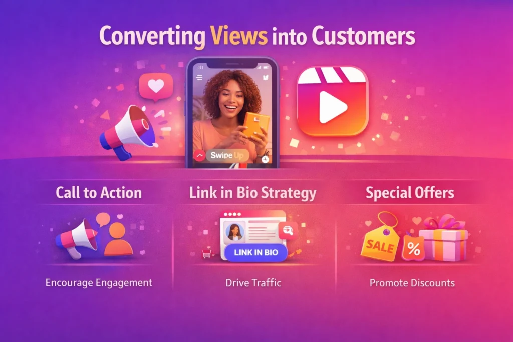 This image shows how to convert Instagram views into customers using marketing strategies.
