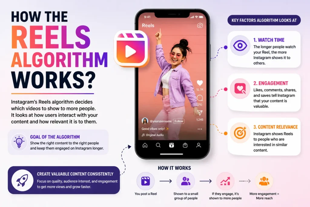 The Instagram Reels algorithm is explained through interaction data, such as likes, watch time, and content shares.