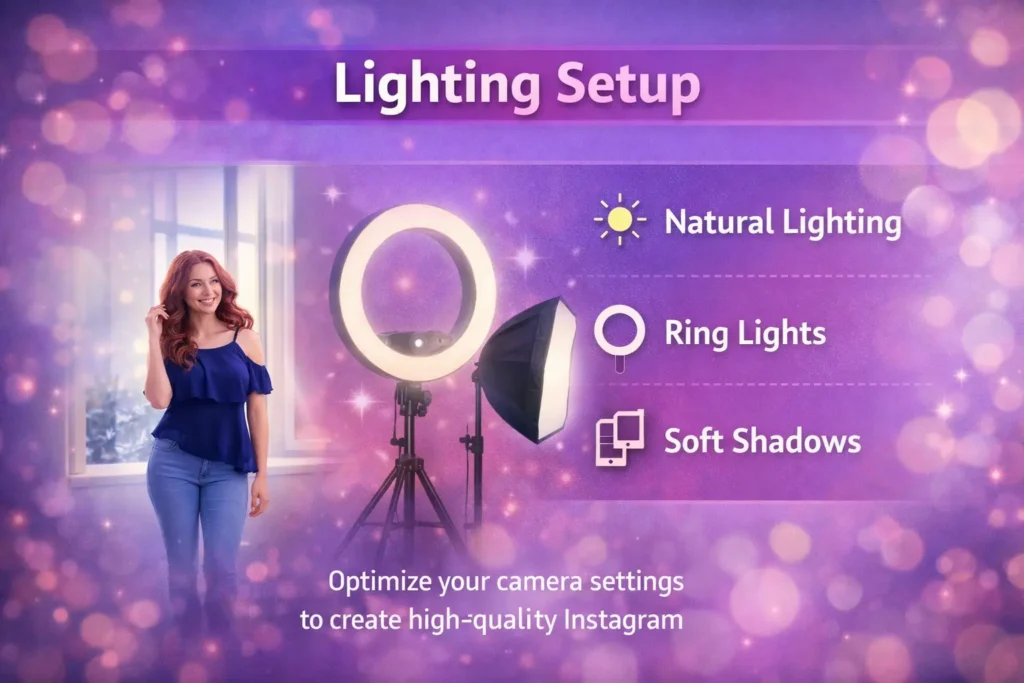 Lighting setup with natural light and a ring light for Instagram Reels.