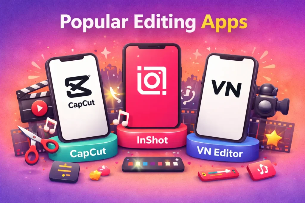CapCut, InShot, and VN Editor are popular video editing apps for Instagram Reels.