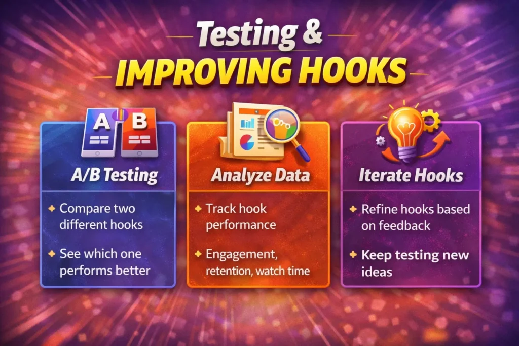 Steps to test and improve Instagram Reels hooks using A/B testing and performance analysis.