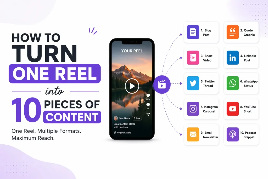Infographic showing how to turn one reel into multiple content pieces across platforms.