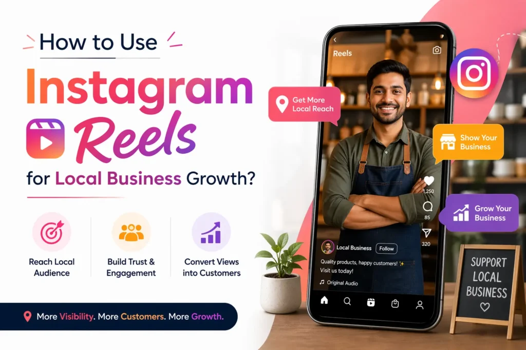 Instagram Reels strategy for local business growth showing shop owner promoting products online.
