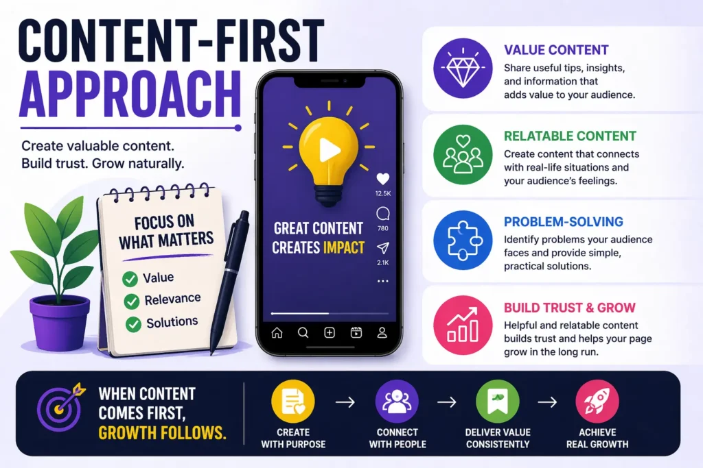 The blog feature image shows a 'content-first' strategy for creating viral Instagram Reels—content that delivers value, connects with people, and solves problems.