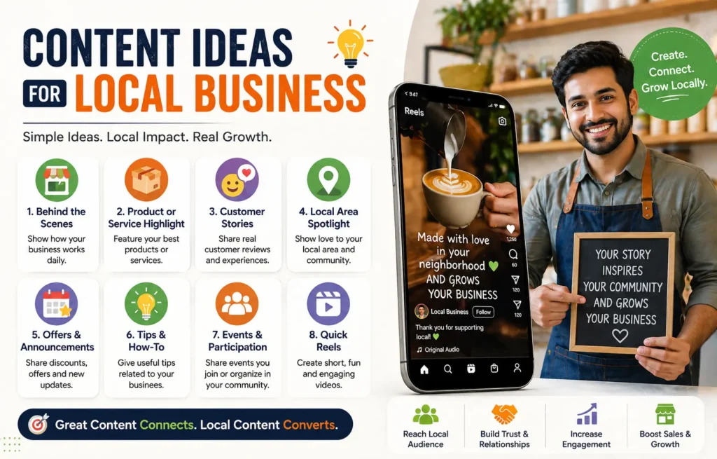 Local business owners are sharing content ideas such as 'behind-the-scenes' glimpses, reviews, and offers on Instagram Reels.