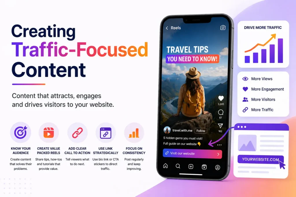 An Instagram Reels content strategy designed to drive traffic to the website and increase audience engagement.