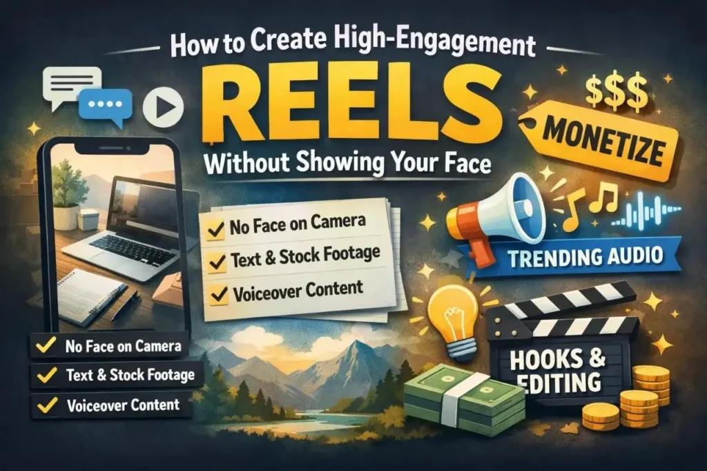 Infographic about creating high-engagement reels without showing your face.