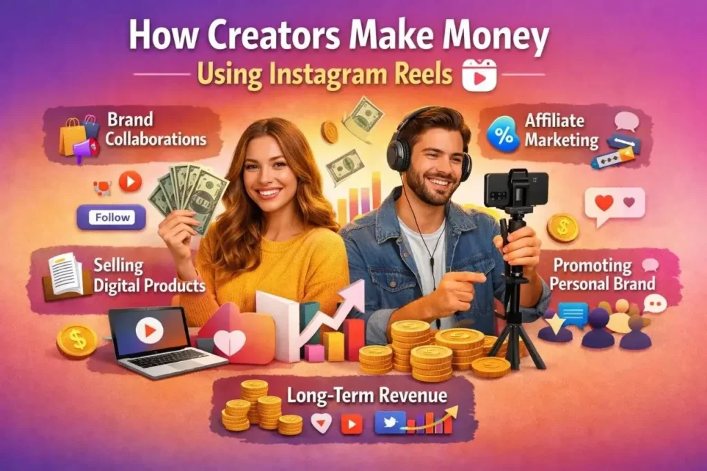 Creators earning money from Instagram Reels through brand deals, affiliate marketing, and digital products.