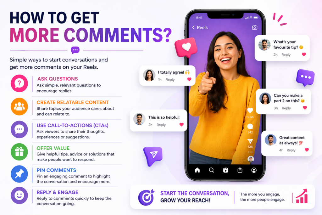 An image showing easy ways to get more comments on Instagram Reels.