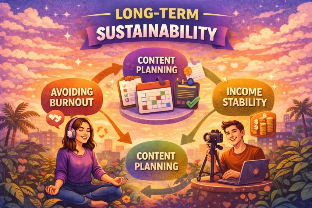 A content creator who plans content and maintains a balance to achieve long-term success on Instagram Reels.