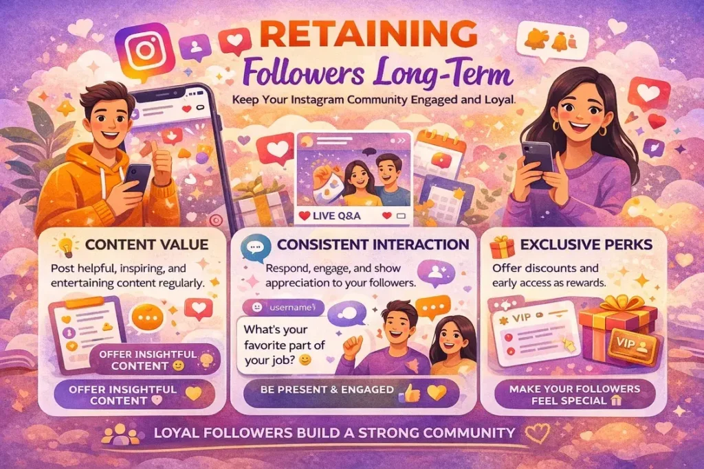 This image shows how to retain Instagram followers through excellent content and engagement.