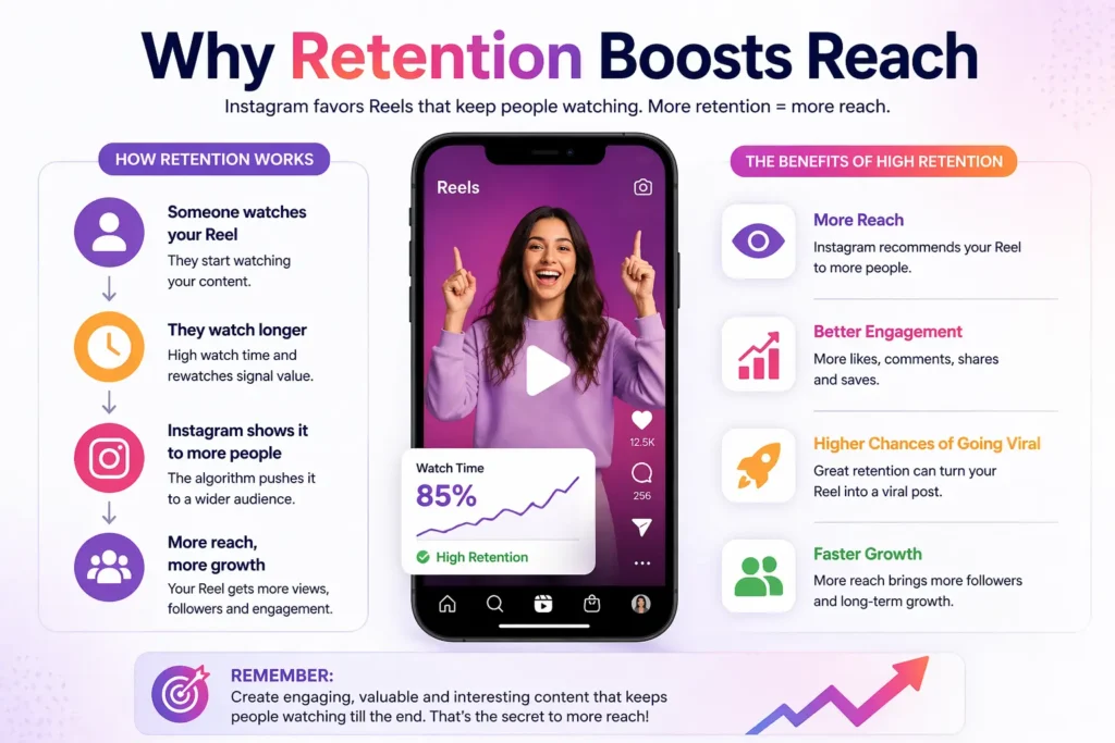 This image shows how Instagram Reels retention boosts reach, engagement, and growth.
