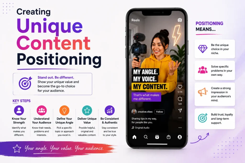 Positioning strategy for Instagram Reels content, featuring unique branding and distinctive niche ideas.