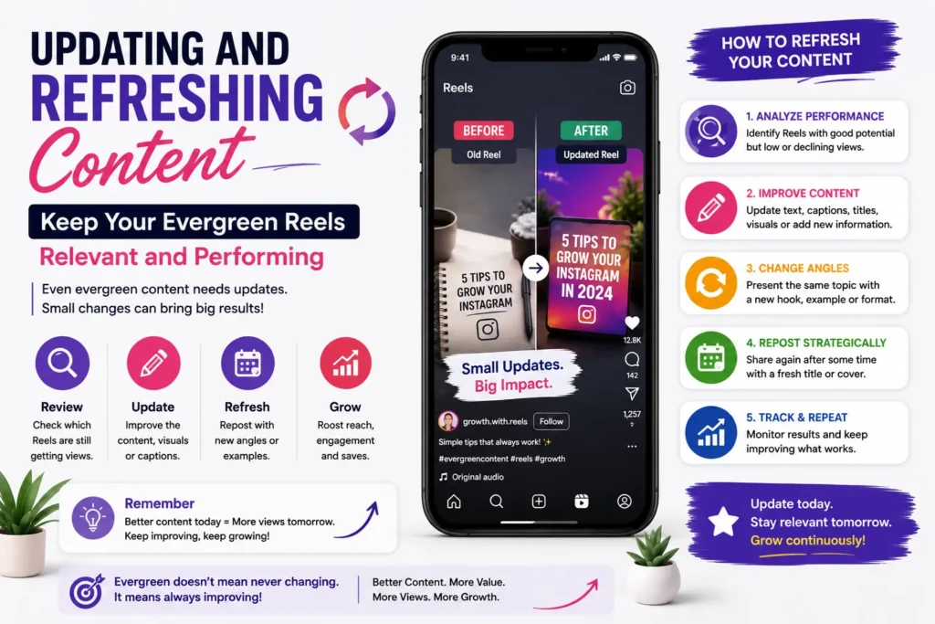 Updating and refreshing evergreen Instagram Reels to improve views and engagement.