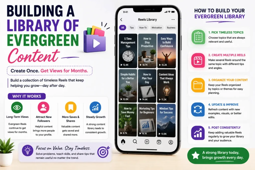 Building a library of evergreen Instagram content for long-term views and audience growth.