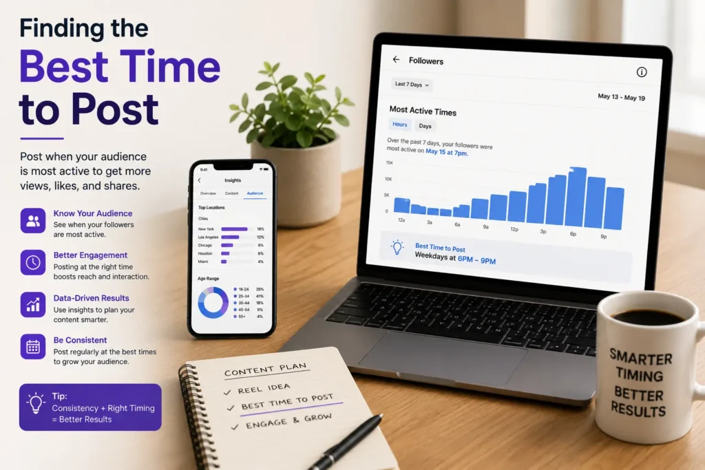 The best time to post Instagram Reels using Instagram Analytics.